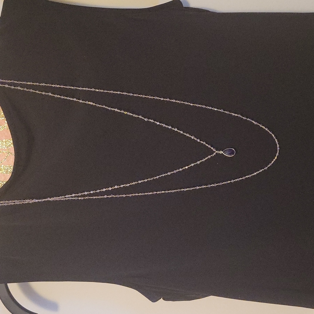 Amethyst Stones Sterling Silver Yellow Gold Plated Double Necklace.